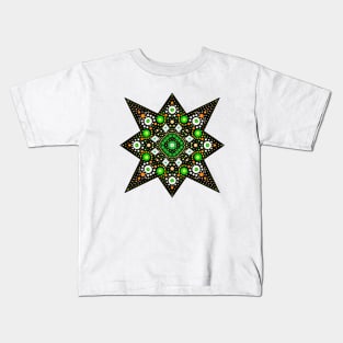 Eight-Pointed Star Mandala Green-Orange-Yellow-White Kids T-Shirt